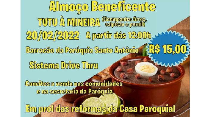 Paróquia Santo Antônio- BM promove almoço beneficente