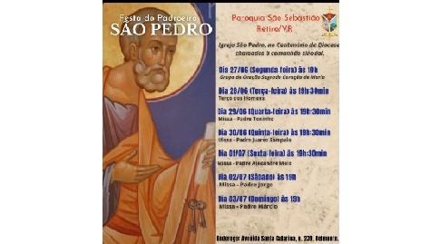 Paróquia São Sebastião- VR divulga programação da Comunidade São Pedro